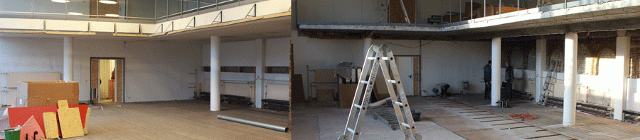 Von Woche eins zu Woche zwei! Erst haben wir alles ausgeraeumt und nun fliegen nach und nach Boden, Decke und Waende raus. Verfolgt hier den aktuellen Stand der Umbauphase im CAMP4.