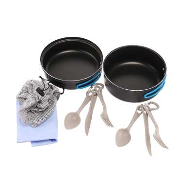 OUKENS Camping-Kochset – 4-teilig Aus Edelstahl Mit Topf, Pfanne & Teller | Faltbare Griffe, Leicht & Outdoor-tauglich