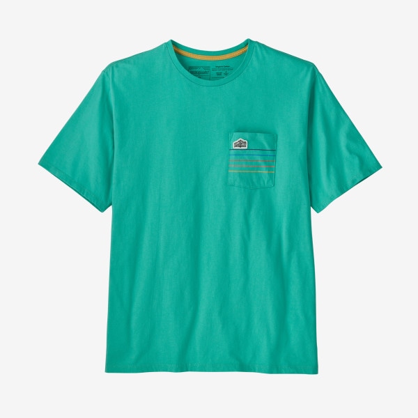M'S Line Logo Ridge Stripe Organic Pocket T-Shirt Fresh Teal