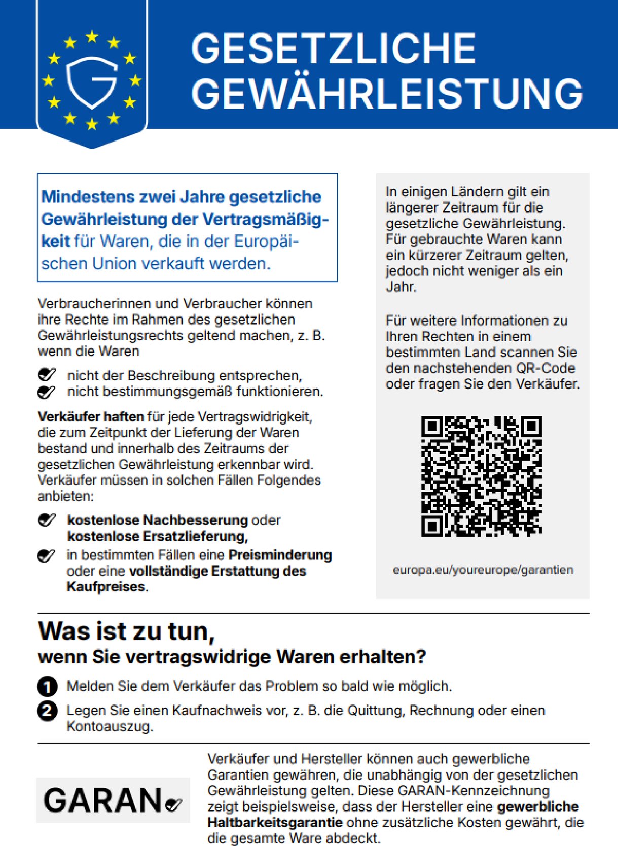 Gewährleistungs-Label EU